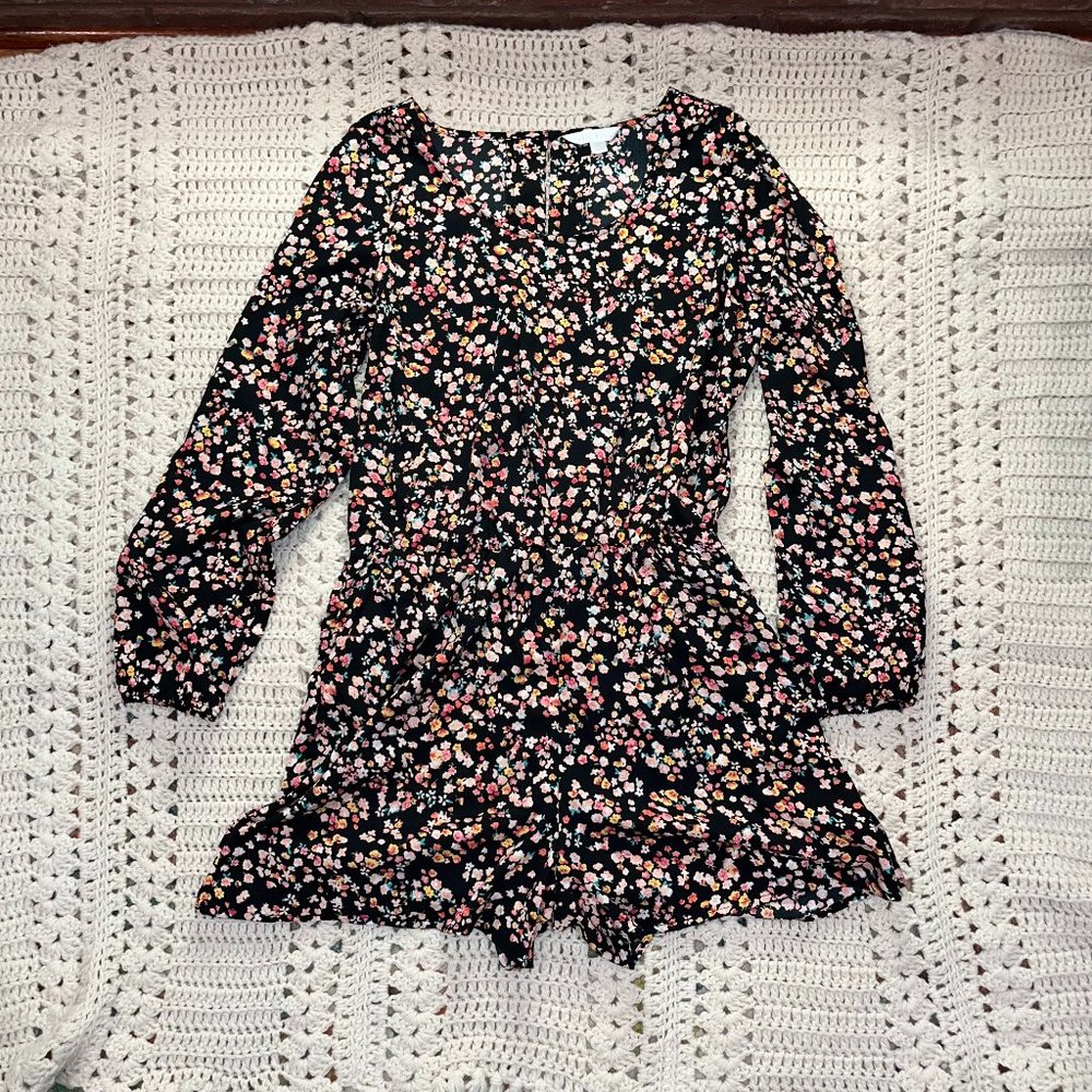 Decree Black and Pink/Yellow Tiny Flower Pattern Long Sleeve Romper Size Large